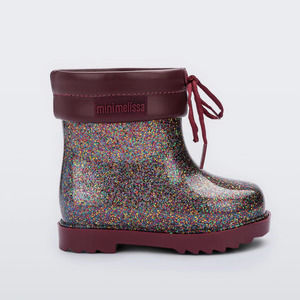 Size 7 Mini Melissa Burgundy Glitter Rain Boot